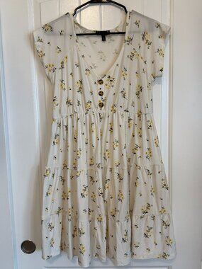 Derek Heart Maternity sweet white tiered mini dress, yellow floral print. Size M
